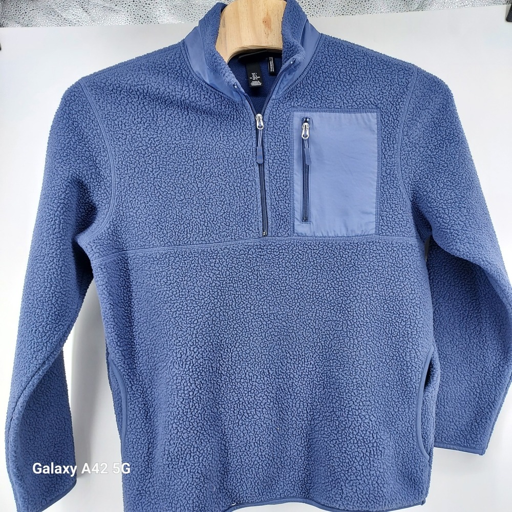 H&M Relaxed Fit Sherpa Fleece Quarter Zip Pullover Jacket Blue Men's‎ Large